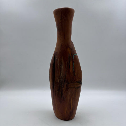 Studio Craft Red Cedar Wood Vase Turquoise Inlay Signed DG 18 Inch Vintage