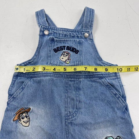 Disney Baby Toy Story Woody Buzz Best Buds Denim Overalls Romper Sz 6/9M