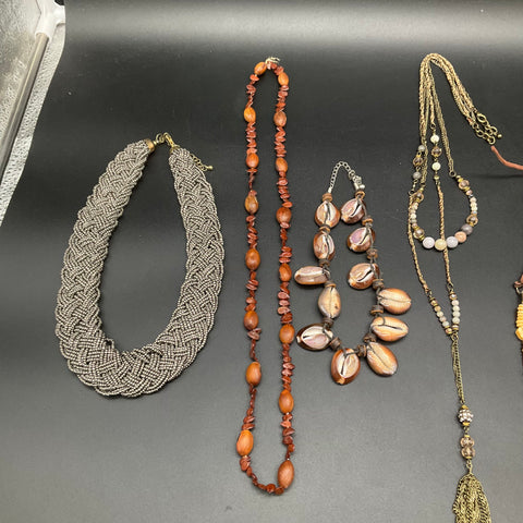 Bohemian Eclectic Costume Jewelry Lot of 9 Necklaces Shell Wood Beaded Tassel