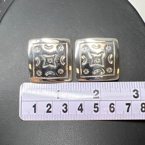 Mexico 925 Stamped Square Clip On Earrings 13.85g