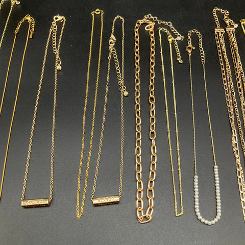 Gold Tone Fashion Necklace Jewelry Lot 16pc Zodiac Cross Bar Faux Pearl Charms