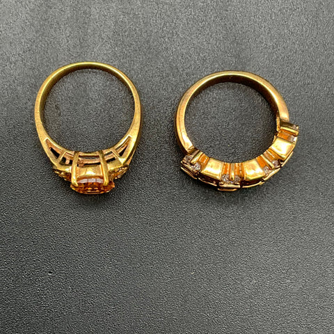 Gold Tone Faux Gemstone Costume Jewelry Lot 2 Cocktail Rings Size 7