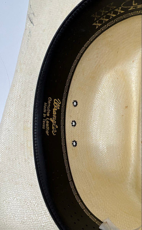 Vintage Wrangler Men's 7X Straw Cowboy Hat Western Leather Band Natural Large