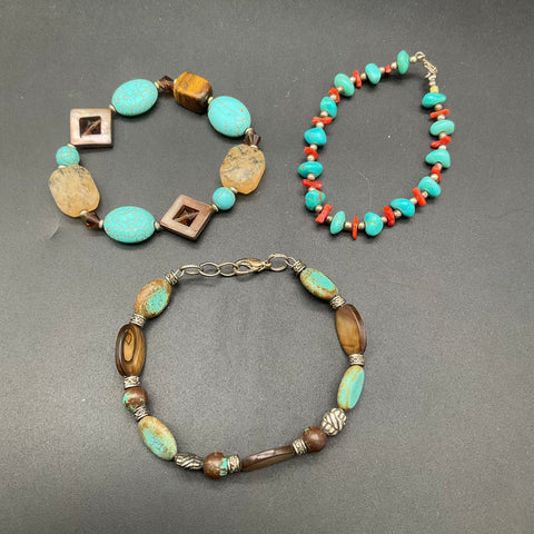 Southwestern Faux Turquoise Silver Tone Jewelry Lot 8pc Cuffs Bracelets Earrings