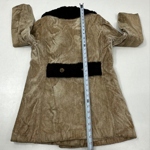 Vintage 70s Union Made Faux Fur Collar Lion Button Double Breasted Coat Sz M