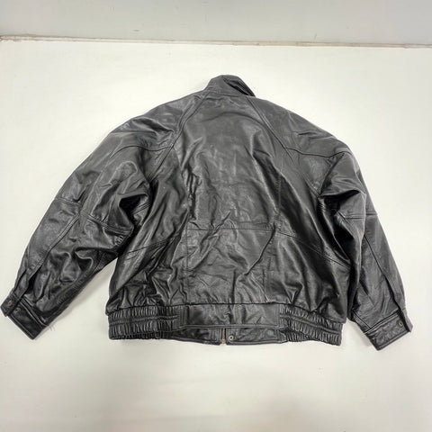 Vintage 90s Phase 2 Genuine Leather Bomber Jacket Quilted Lined Biker Sz 3XL