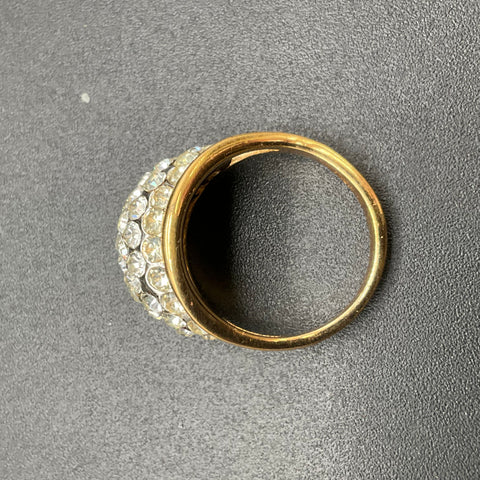 Vintage Style 18K HGE Gold Tone Pav Clear Rhinestone Dome Ring Size 7