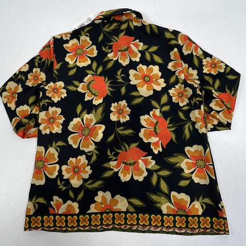 NWT Chelsea & Violet Black Orange Floral Print Popover Blouse Shirt Size 2