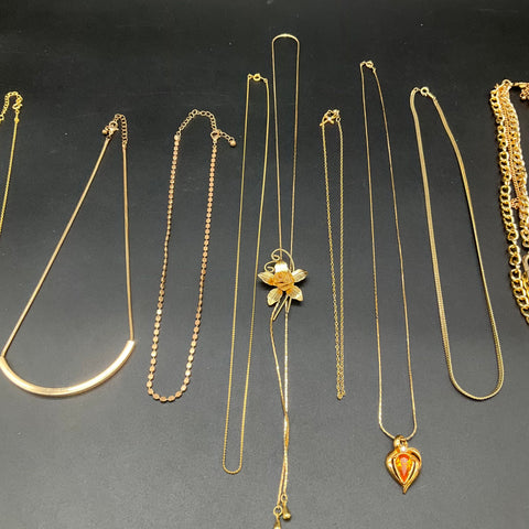 Gold Tone Fashion Necklace Jewelry Lot 11pc Initial M Flower Heart Padlock