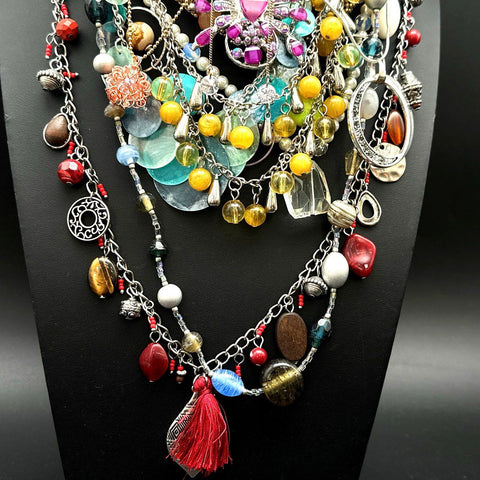 Vintage to Modern Mixed Costume Jewelry Lot Statement Pendants Beaded Rhinestone