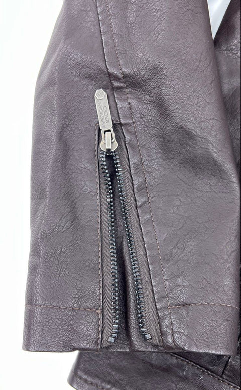 American Breed Brown Faux Leather Sherpa Lined Moto Jacket Men's M NWT