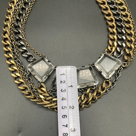 J. Crew Mixed Metal Tone Chunky Multi Strand Faceted Glass Statement Necklace