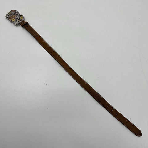 Nocona Brown Western Leather Crossed Guns Revolver Floral Buckle Belt Womens 26