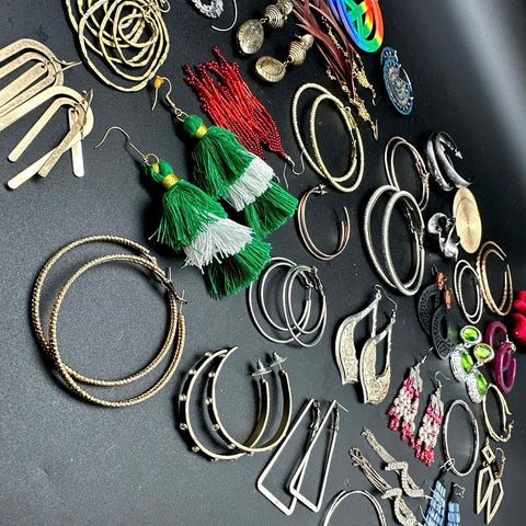 Vintage to Modern Costume Earring Lot 35+ Pairs Hoops Tassels Boho Beaded