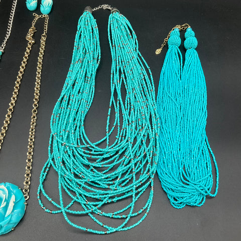 Turquoise Style Beaded Statement Jewelry Lot 8pc Boho Western Necklaces Bracelet