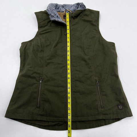 Noble Outfitters Women's Olive Green Faux Fur Collar Quilted Cotton Vest Sz L