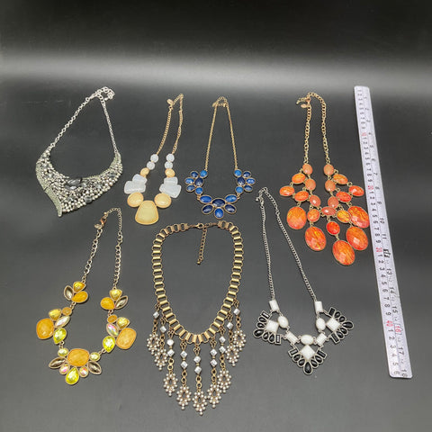 Mixed Bold Statement Necklaces Lot of 7 Bib Fringe Rhinestone Fashion Jewelry