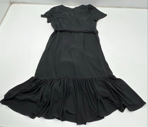 Talbots Women's Black Faux Wrap Ruffle Hem Short Sleeve Dress Sz 8 NWT