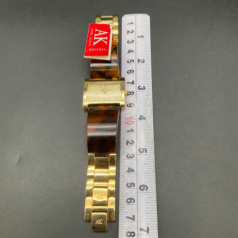 Anne Klein Gold Tone 10/7742 Rectangular Tortoise Resin Link Bracelet Watch