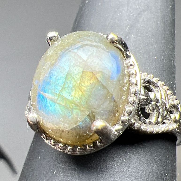 Labradorite Silver Tone Ring Size 8 IOB