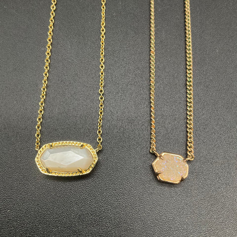 Kendra Scott Gold Tone Elisa & Druzy Necklace Lot 2pc Mother of Pearl 15-18"