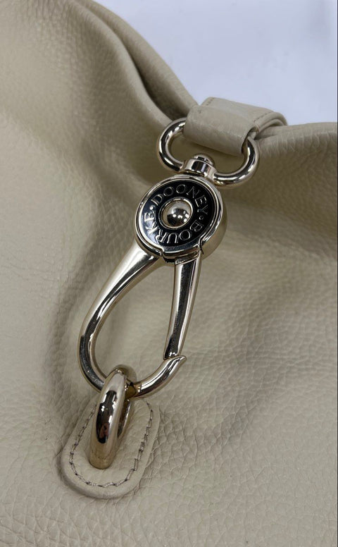 Dooney & Bourke Cream Pebbled Leather Lock Hobo Shoulder Bag Silver Hardware