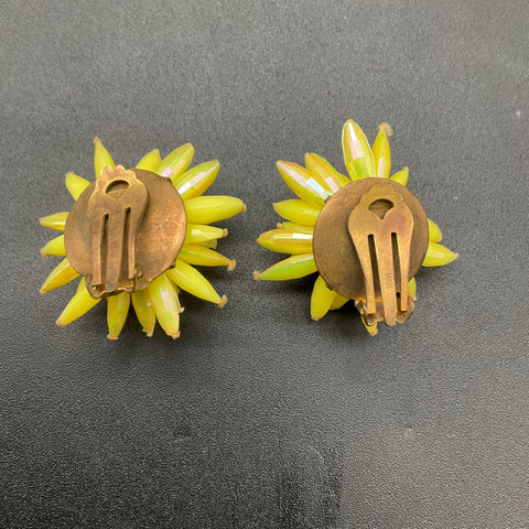 Vintage Made in Austria Yellow 3D Chrysanthemum Flower Brooch Earrings Set