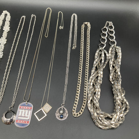 Costume Jewelry Lot 12 Necklaces Vintage to Modern NY Giants Pendant Silver Tone