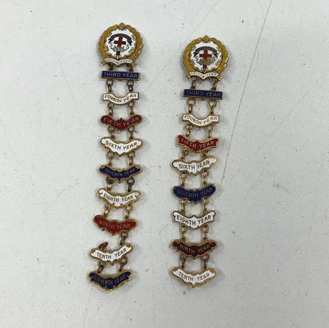 Lot of 2 Vintage Little's System Methodist Sunday School Enamel Pins 10 & 11 Yr