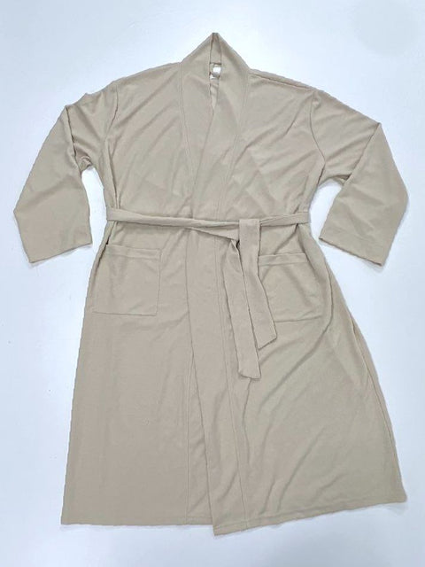 Line & Dot Women's Beige Waffle Knit Belted Loungewear Robe Sz L/XL