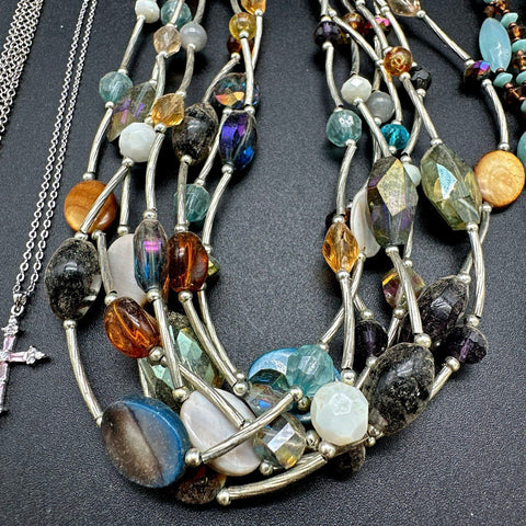 Cookie Lee Fashion Jewelry Lot 8pc Silver Tone Faux Turquoise Beaded Necklaces
