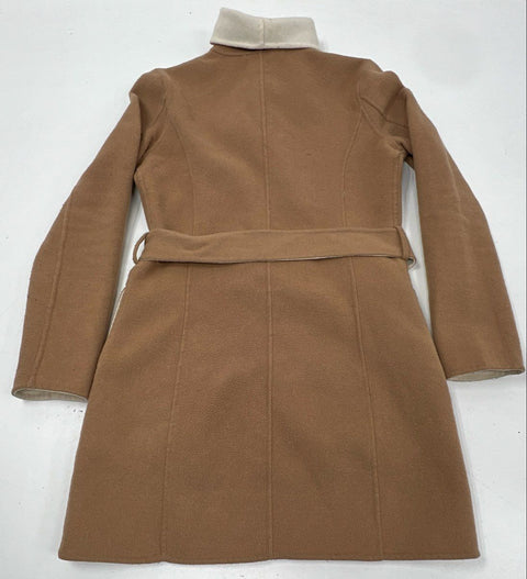Antonio Melani Women's Camel Tan Belted Wrap Coat Cream Notched Lapel Sz XS