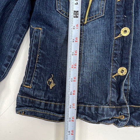 Vintage Y2K Baby Phat Women's Blue Jean Jacket Embroidered Cat Logo Sz M