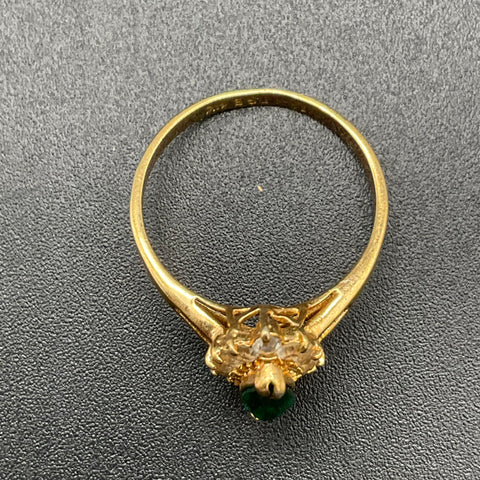 Vintage Uncas 18K GE Faux Emerald Glass Marquise Halo Ring Size 8 Costume