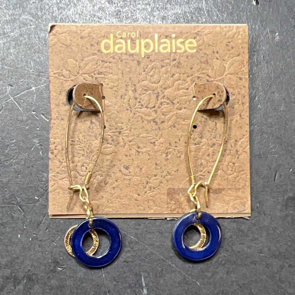 Carol Dauplaise Blue & Gold tone Dangle Earrings NWT