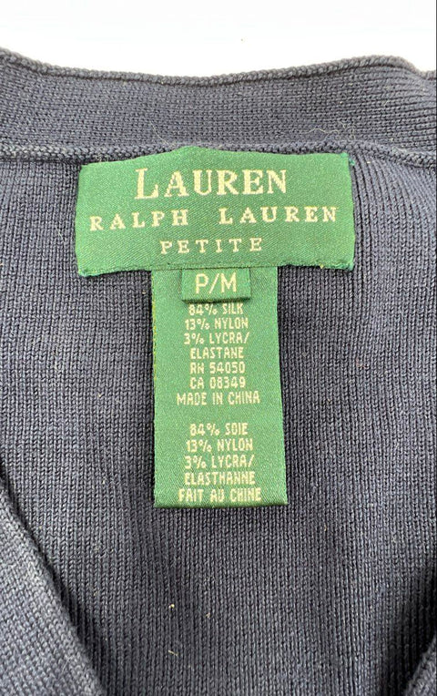 Lauren Ralph Lauren Women's Navy Striped Silk Cardigan Gold Anchor Sz P/M