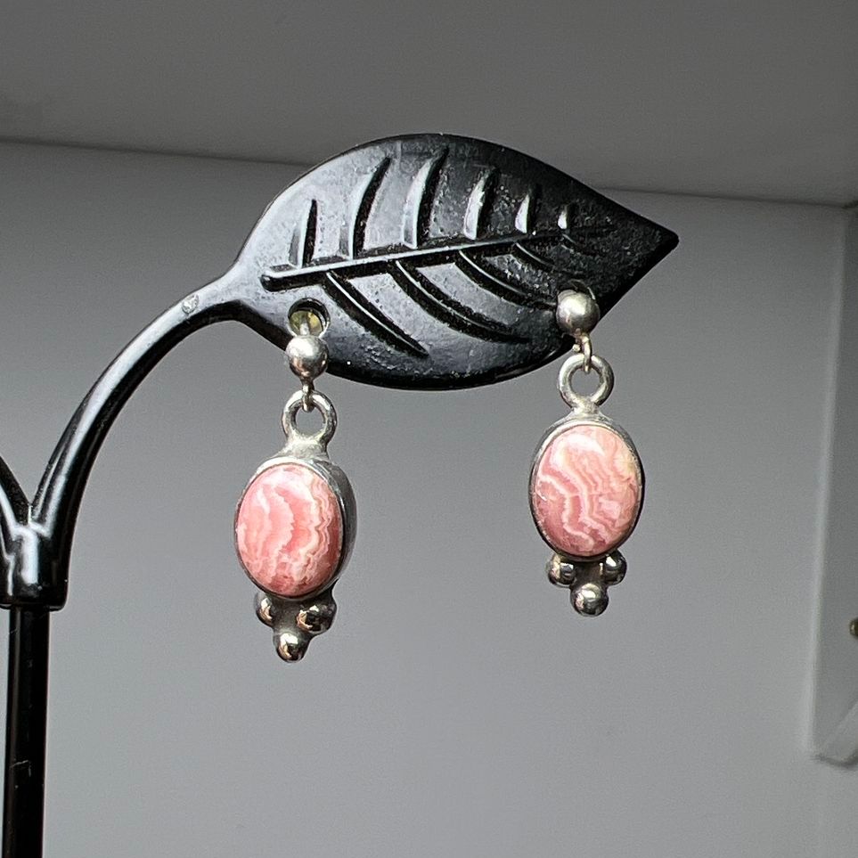 Shirley Henry Sterling Silver Pink Marbled Stone Dangle Earrings 3.48g