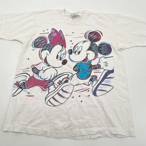 Vintage 90s Mickey & Minnie Mouse Jogging T-Shirt Single Stitch USA Sz OSFA