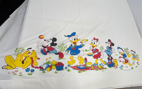 Vintage 70s Walt Disney Productions Mickey Mouse Picnic Flat Sheet Twin USA