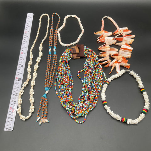 Vintage Tropical Shell and Seed Bead Jewelry Lot of 6 Necklaces Puka Boho