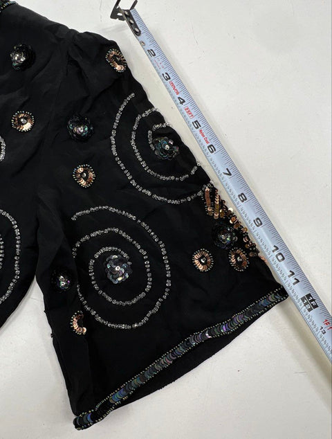 Vintage 80s Argenti Women's Black Silk Beaded Sequined Art Deco Dress Sz 6