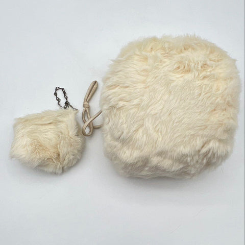 Vintage Cream Faux Fur Hand Warmer Muff and Matching Frame Coin Purse Set 2pc