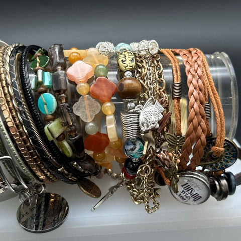 Mixed Beaded Charm Bangle Bracelet Jewelry Lot of 24 Boho Eclectic Styles