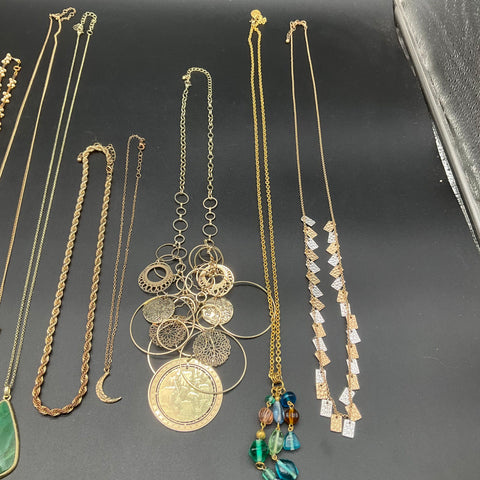 Wearable Jewelry Lot of 12 Necklaces Gold Silver Tone Statement Pendant Boho