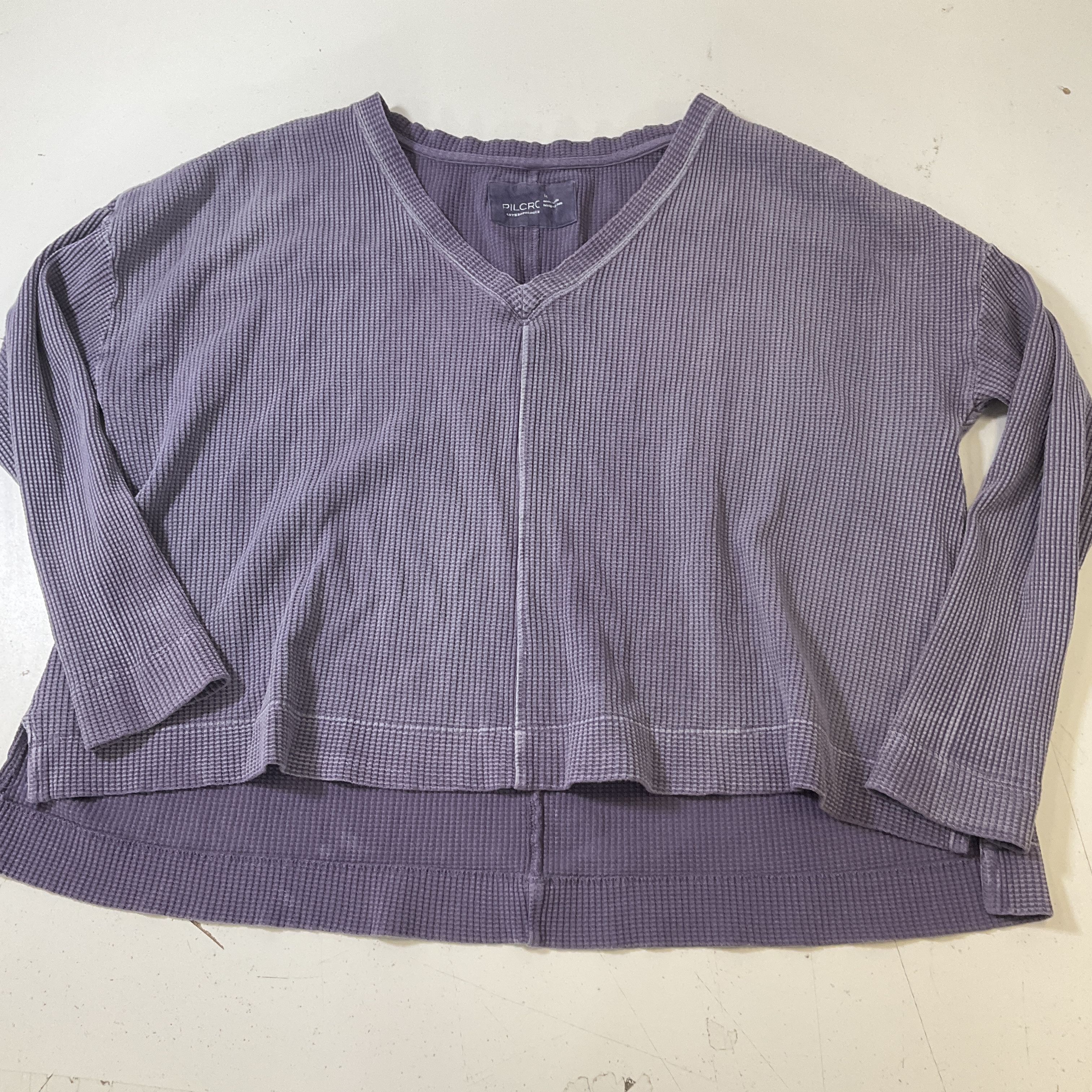 Pilcro Anthropologie Women's Boxy Purple Waffle Weave Long Sleeve Shirt Size M