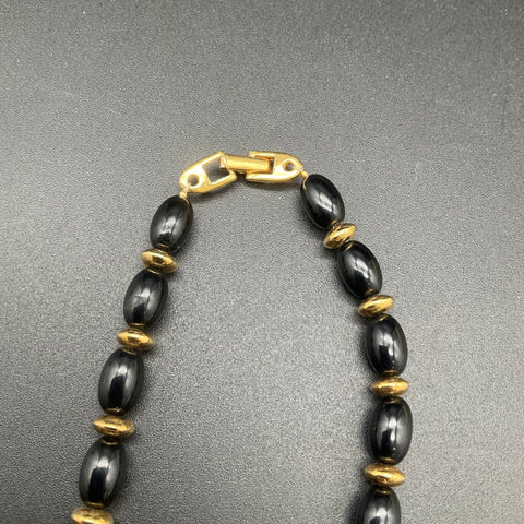 Vintage Napier Costume Jewelry Lot of 2 Gold Tone Cube & Black Bead Necklaces