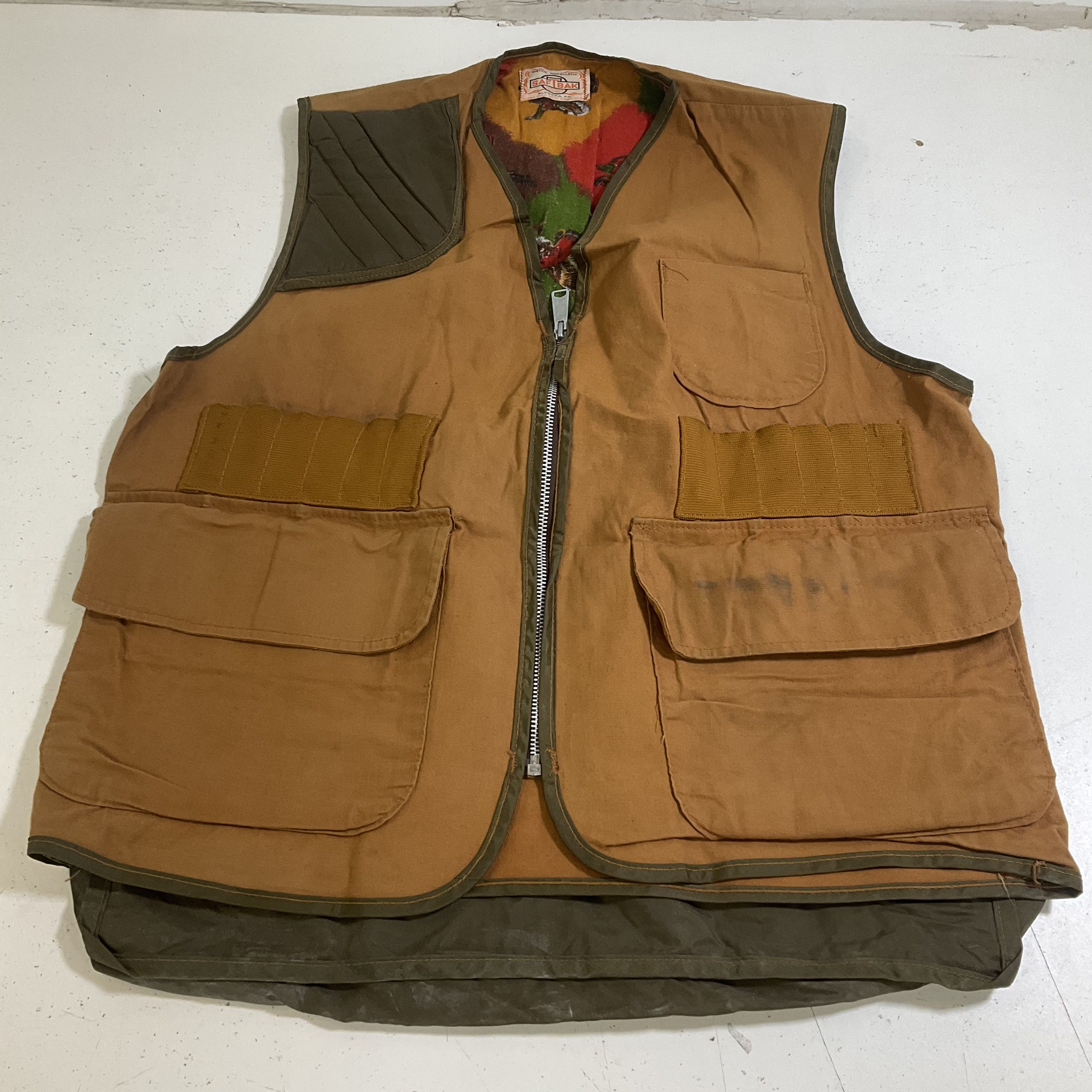 Vintage 70s Saf T Bak Canvas Hunting Game Vest Pheasant Lining USA Made Mens L