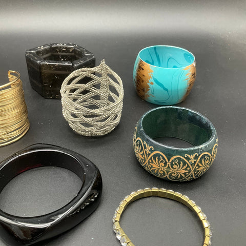 Vintage and Modern Costume Jewelry Lot 13 Bangle Cuff Acrylic Metal Bracelets