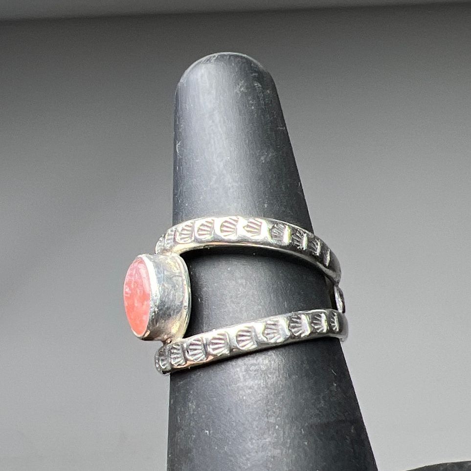 Sterling Silver Pink Quartz Double Band Ring Size 6