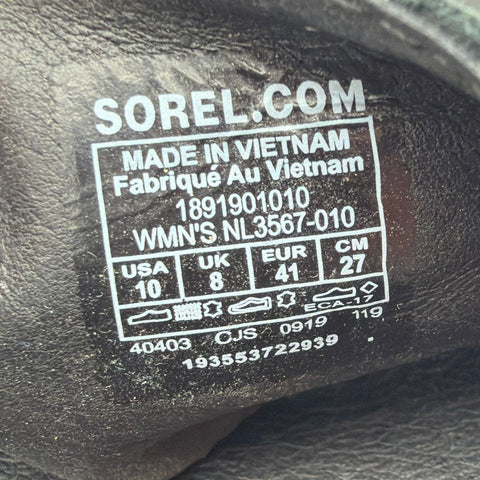 Sorel Kinetic Sandal Black White Platform Wedge Slingback Women's Size 10